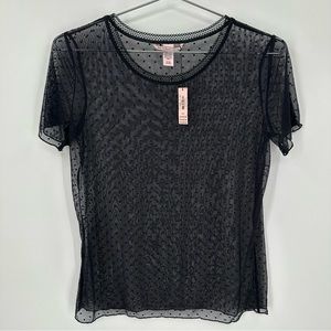 Victoria’s Secret Sheer Black Swiss Dot Top Short Sleeve Womens Size Small NWT